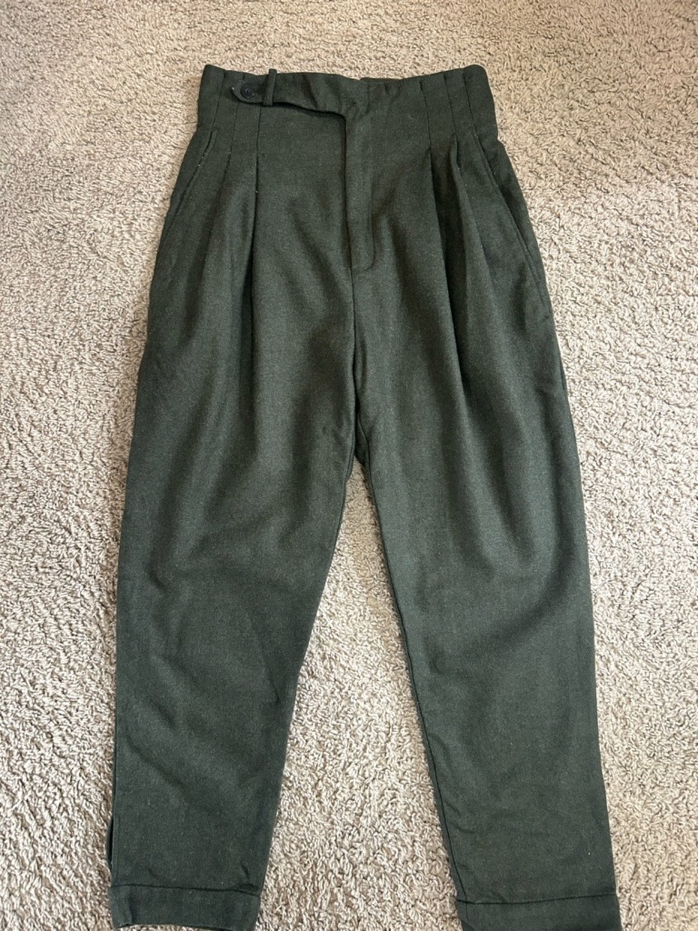 Mango Olive Green High-Waist Pleated Women’s Trousers